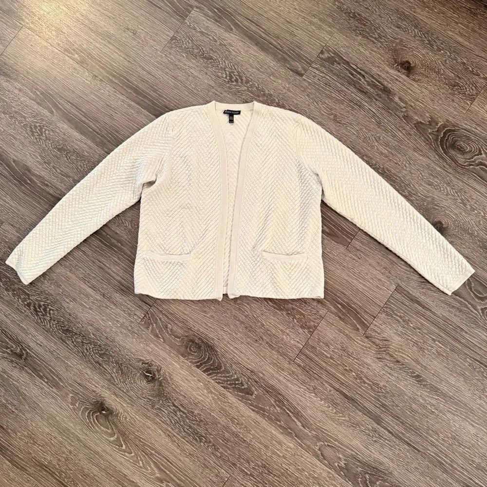 Eileen Fisher Silk Cotton Quilted Open Cardigan